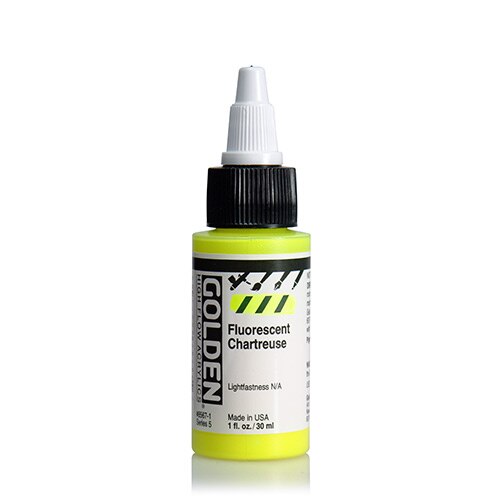 Golden, High Flow, Acrylic Paint, 1oz, Fluorescent Chartreuse